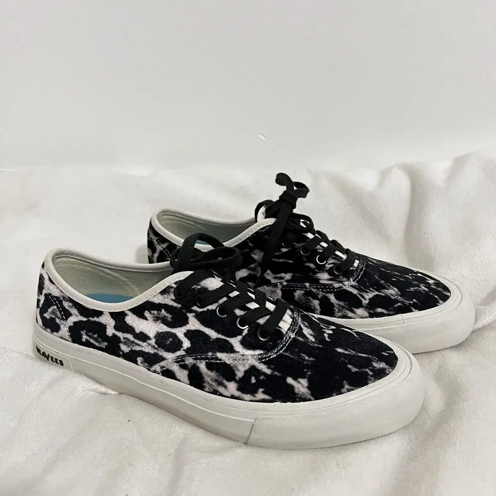 SeaVees for J Crew Shoes Womens Size 9 Black White Velvet Animal Print Sneakers